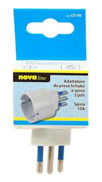 ADATTATORE PRESA SCHUKO A SPINA USCITA PICCOLO 2POLI+T10A+CAV