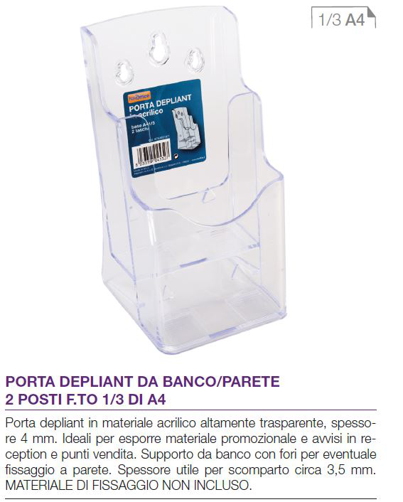 PORTA DEPLIANT DA BANCO O PARETE 2 POSTI FORMATO 1/3 DI A4 NIKOFFICE
