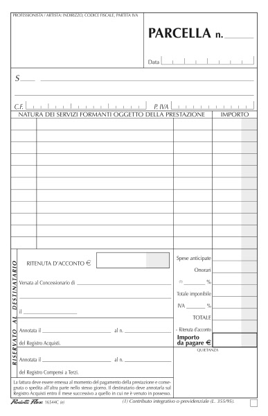 FATTURA BLOCCO CM.15x21 PER PROFESSIONISTI 2 COPIE DATA UFFCIO