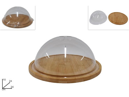 VASSOIO IN LEGNO CON COPERCHIO IN PLASTICA TONDO CM.24x10 DUESSE