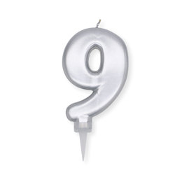 CANDELINA CERA PLUMP CM.10 ARGENTO METAL N. 9 BIGPARTY