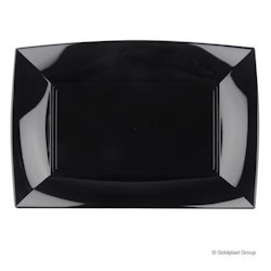 PIATTO IN PLASTICA RIUTILIZZABILE NERO RETTANGOLARE GRANDE CM.35x23 CONF.3PZ.