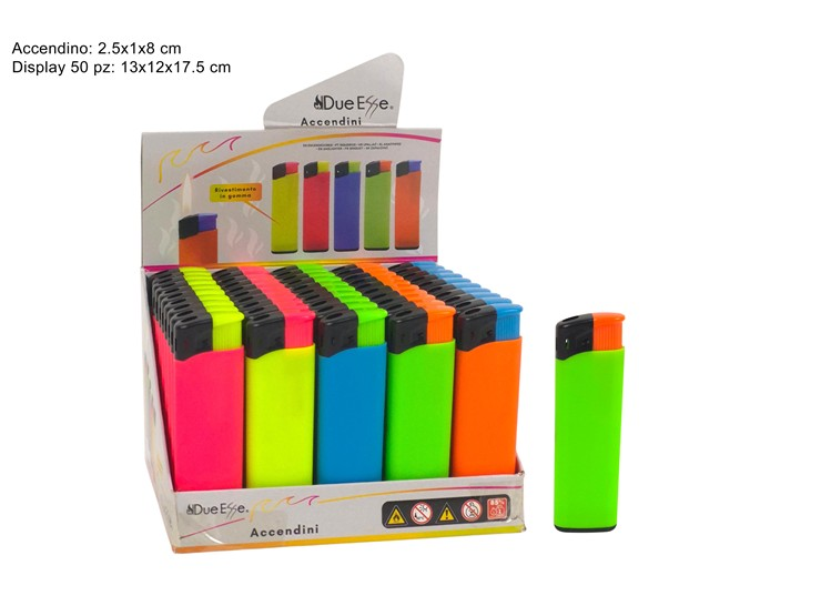 ACCENDINO CON PULSANTE BICOLOR FLUO IN GOMMA PEZZI 50
