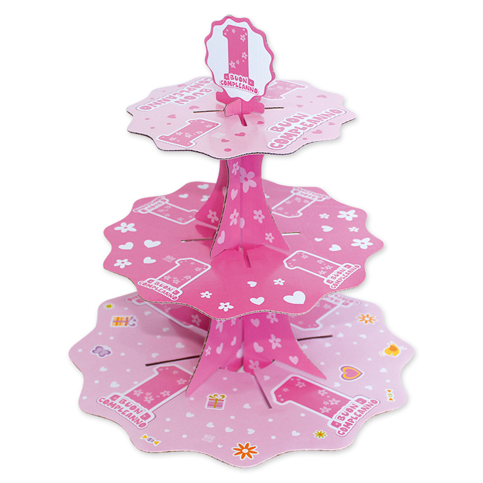 PRIMO COMPLEANNO ROSA ALZATINA CM.35+26+21 H.35 BIGPARTY