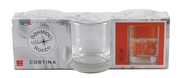 BICCHIERE ACQUA 250ML. VETRO LISCIO SET.3PZ. CORTINA ACQUA 25 BORMIOLI