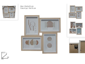 PORTAFOTO IN LEGNO 4 POSTI foto 10X15 CM 32x2x32 DUESSE