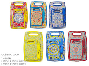 TAGLIERE IN PLASTICA SET 2PZ. CON COLTELLO DECORO MANDALA 512732 GENERAL