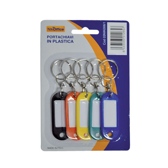 PORTACHIAVI IN PLASTICA CON ANELLO CONF.5PZ. SU BLISTER NIKOFFICE