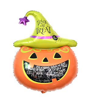 HALLOWEEN ACCESSORI FESTA MYLAR ZUCCA TESTA CON CAPPELLO CM.34