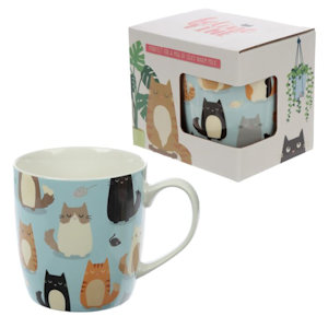 TAZZA IN CERAMICA MUG 300ML. DECORO GATTO IN SCATOLA PUCK
