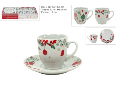 TAZZINE CAFFE' SET 6PZ BIANCHE CON PIATTINO CON DECORONATALIZI DUESSE