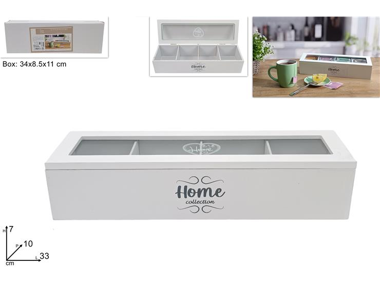 PORTATISANE CON 4 SCOMPARTI CM.33x10 IN LEGNO BIANCA SCRITTA HOME DUESSE