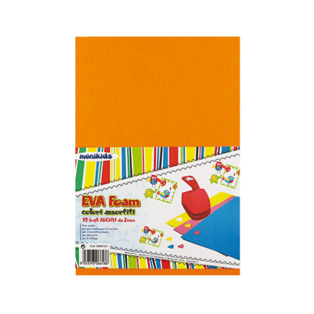 CARTA GOMMA ESPANSA EVA A4 SPESSORE 2MM. CONF.10 FOGLI ASSORTITI  ADESIVA NIKOFI