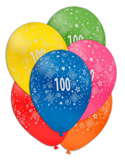 FESTA 100 ANNI PALLONCINI 12 POLLICI CM.30 CON SCRITTA BIANCA COL. ASS. CF.100PZ