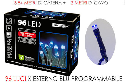 96 LED MINILUCCIOLE ESTERNO MT.3,84+2 CAVO BLU PROGRAMMABILE 449949 GENERAL