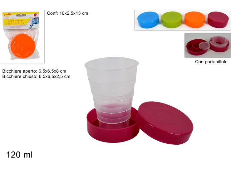 BICCHIERE IN PLASTICA RICHIUDIBILE CON PORTA PILLOLE IMBUSTATO