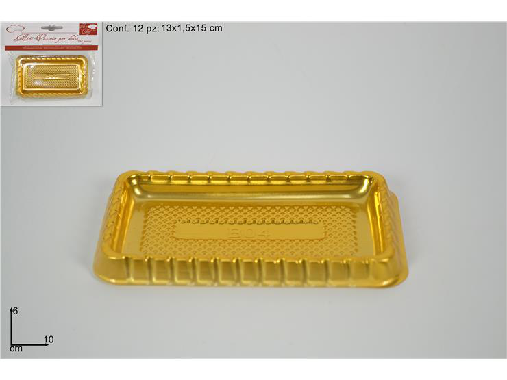 PIROTTINI IN PLASTICA PER DOLCI RETTANGOLARI ORO CM.10x6xH1,5 CONF.12PZ.  DUESSE
