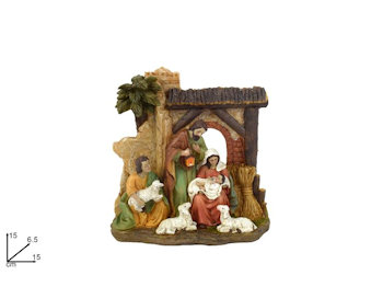 PERS. NATIVITA' IN CERAMICA UNICA 4 PERSONAGGI IN CASETTA CM.H.15 DUESSE