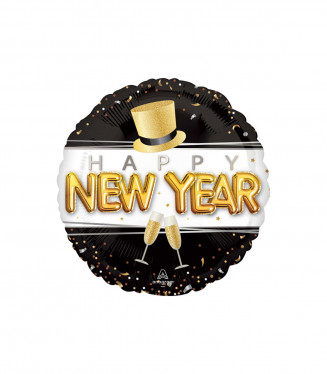 PARTY NATALE PALLONCINO MYLAR TONDO HAPPY NEW YEAR 18 POLLICI CM.46 ROCCA