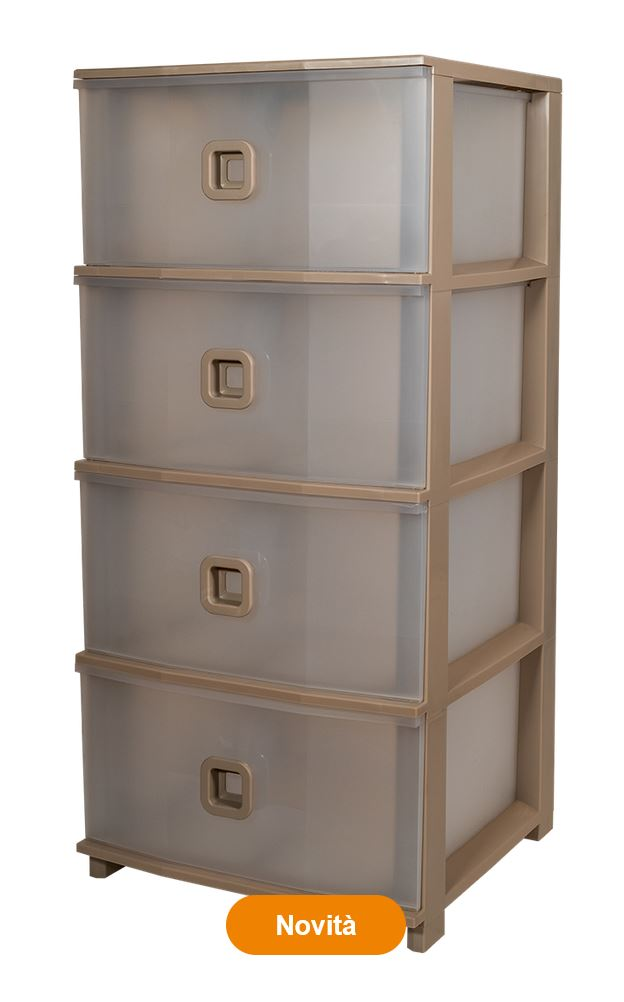 CASSETTIERA IN PLASTICA PRATIKA PLUS 4 CASSETTI CM.37x37xH.80 TORTORA TRASPARENT