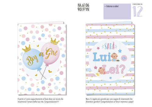BIGLIETTI NASCITA GIRL O BOY? NA.6106 pezzi 12