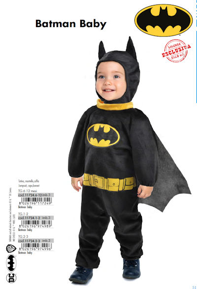 COSTUME PERSONAGGIO BATMAN BABY TAGLIA 6/12 MESI