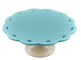 ALZATA PIATTO LISCIO IN CERAMICA CM.19x19xH.8 CELESTE CON GAMBO TORTORA C.B.R