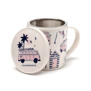 TISANIERA IN CERAMICA CON INFUSORE DECORO PULMINO WOLKSWAGEN IN SCATOLA PUCK