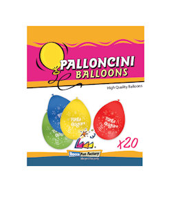 FESTA TANTI AUGURI PALLONCINI 10 POLLICI  CM.26 CONF.20PZ. VALVOLA SOPRA ROCCA