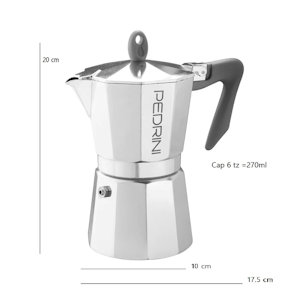 CAFFETTIERA 6 TAZZE MANICO NERO ACCIAIO BRILLANTATO 9084-3 PEDRINI