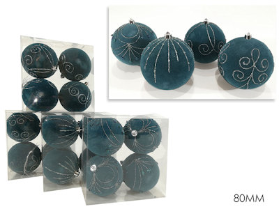 SFERE VELLUTO 8 CM. CONF. 4 PZ. IN SCATOLA VETRINA BLU 4ASS 418754 GENERAL