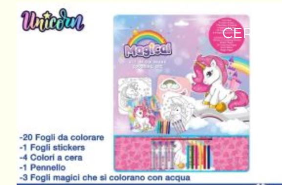 KIT DISEGNO ALBUM DA COLORARE CON COLORI E STIKERS PERS. UNICORNO CM.37x44 EOL