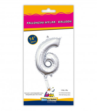 PALLONCINO MYLAR  cm.36 NUMERO ARGENTO 6