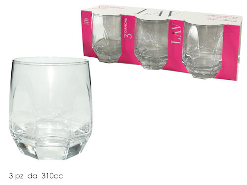 BICCHIERE ACQUA 310ML. VETRO SAGOMATO SET.3PZ. SERIE LAV DIAMOND 680566 GENERAL