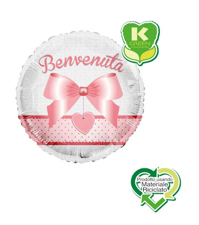 BENVENUTA PALLONCINO MYLAR CM.45 TONDO CON FIOCCO