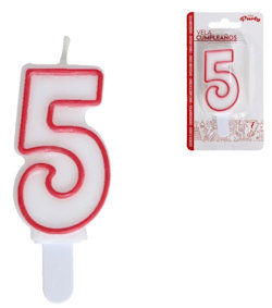 candelina BIANCA con bordo rosso N.5 in blister GERIMPORT
