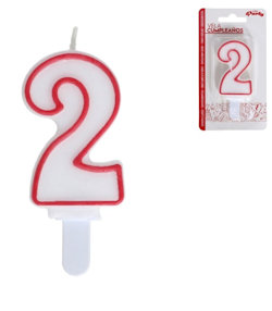 candelina BIANCA con bordo rosso N.2 in blister GERIMPORT