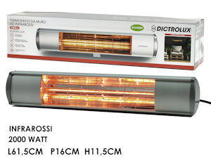 TERMOPATIO A MURO AD INFRAROSSI 2000W CM.16x61xH.11 DA ESTERNO 586205 DICTROLUX