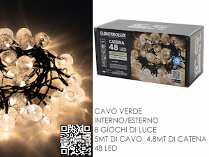 48 LED CATENA PALLINE MT.4,8+0.5 CAVO BIANCA CALDA PER ESTERNO PROGRAM GENERAL