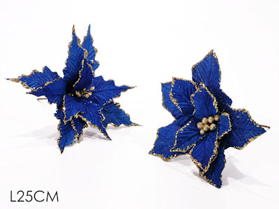 FIORE CON STELO VELVET GLITTERATO BLU CM.25 427808 GENERAL