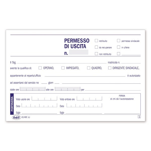 SCUOLA BLOCCO PERMESSO DI USCITA 2 COPIE 8x12 DATA UFFICIO