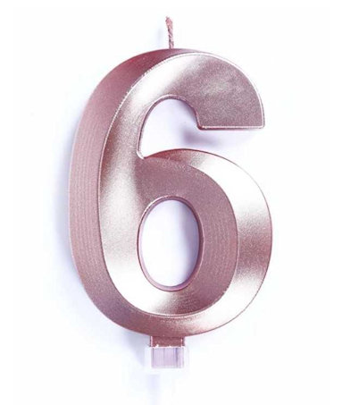 CANDELINA CERA 3D CM.10 ROSA GOLD CHROME NUMERO 6