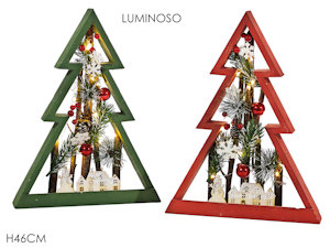 ALBERO DI NATALE IN LEGNO SAGOMATO LUMINOSO CON BACCHE E PIGNE CM.H.46 429301 GE