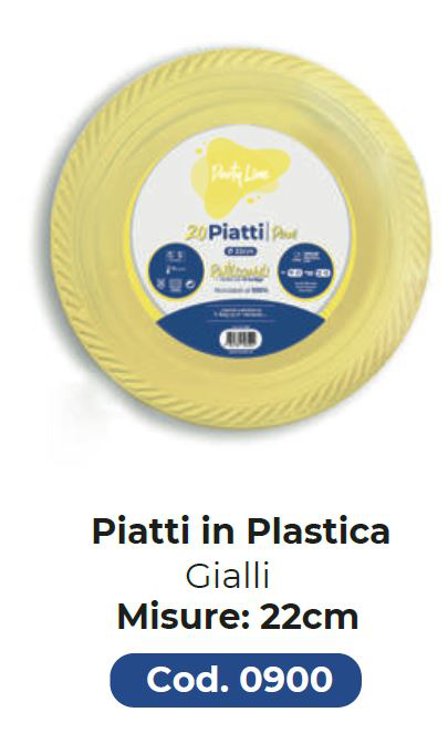 PIATTO IN PLASTICA RIUTILIZZABILE PIANO D.220 GIALLO 20PZ PARTY LINE