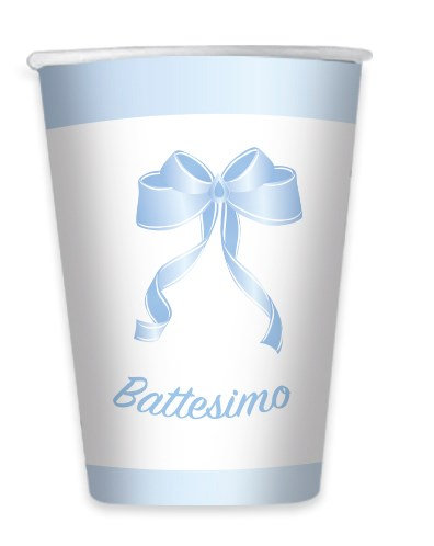BATTESIMO CELESTE DECORO FIOCCO BICCHIERI CC.200 CONF.8PZ. BIGPARTY