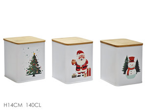 BARATTOLO IN LATTA CON COPERCHIO LEGNO BIANCO CM.12xH.14 724037 GENERAL