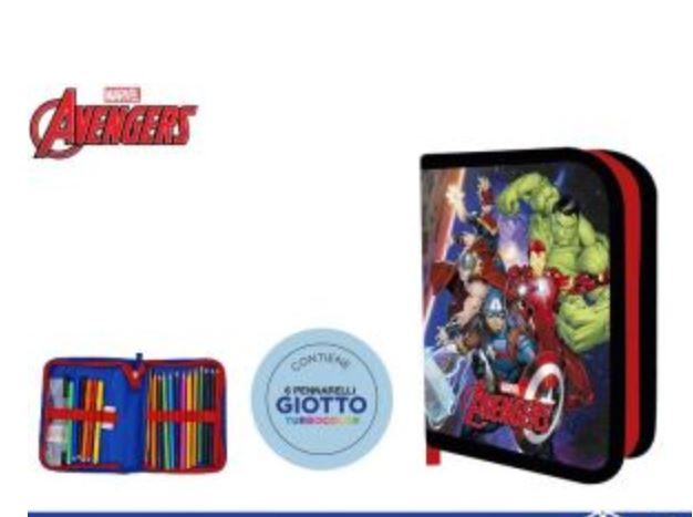 ASTUCCIO SCUOLA 1 ZIP AVENGERS 6+12 FILA + ACCESSORI EOLD.