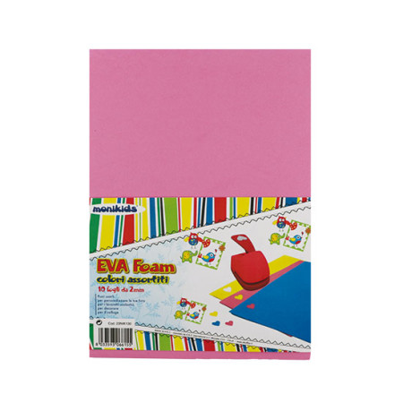 CARTA GOMMA ESPANSA EVA A4 SPESSORE 2MM. CONF.10 FOGLI ASSORTITI NIKOFFICE