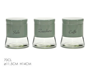 BARATTOLO IN VETRO CON COPERCHIO VERDE 700ML CM.H.14 CON SCRITTE 703125 GENERAL