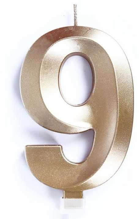 CANDELINA CERA 3D CM.10 ORO CHROME NUMERO 9